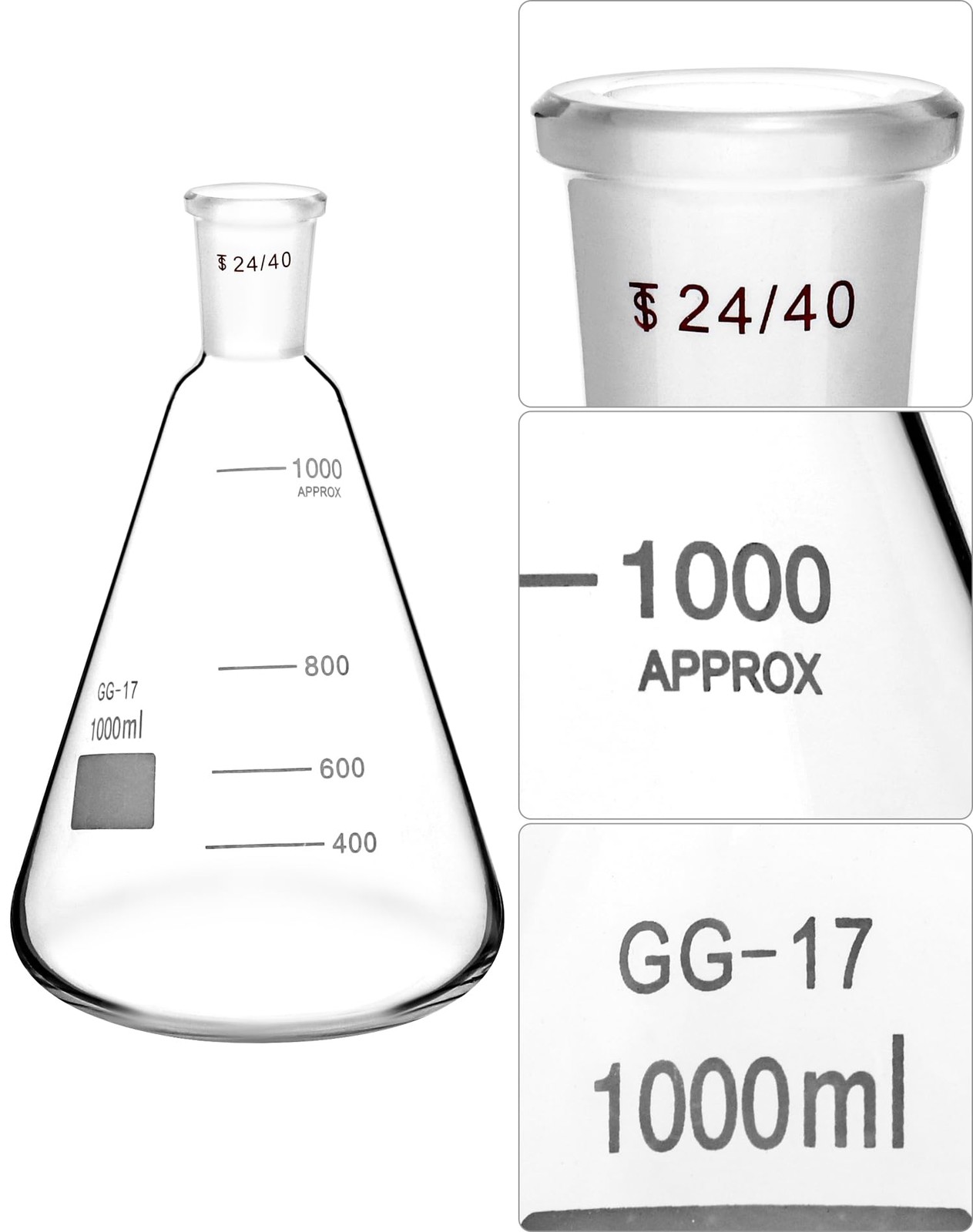 500ml Buchner Funnel & 1000ml Erlenmeyer Flask Set 24/40 Joint Lab Glassware Kit
