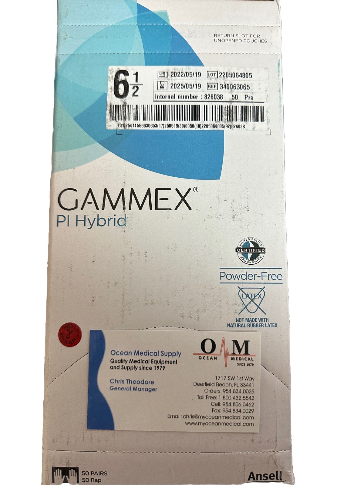 *50-Pairs* Ansell Gammex PI Hybrid PF Surgical Size-6.5 Gloves 340063065
