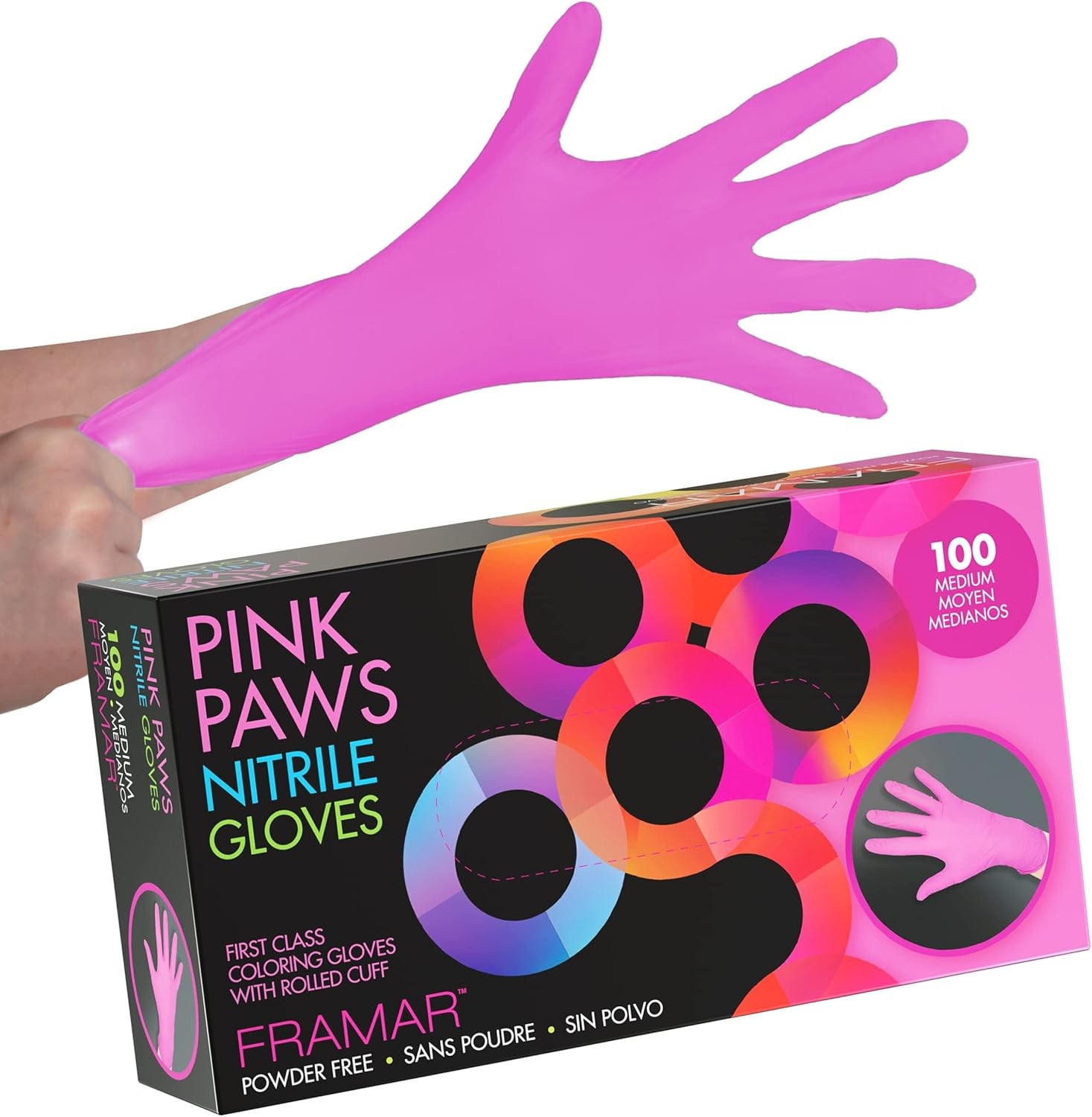 FRAMAR 100-Pack Pink Nitrile Gloves Medium Disposable Latex-Free Powder-Free