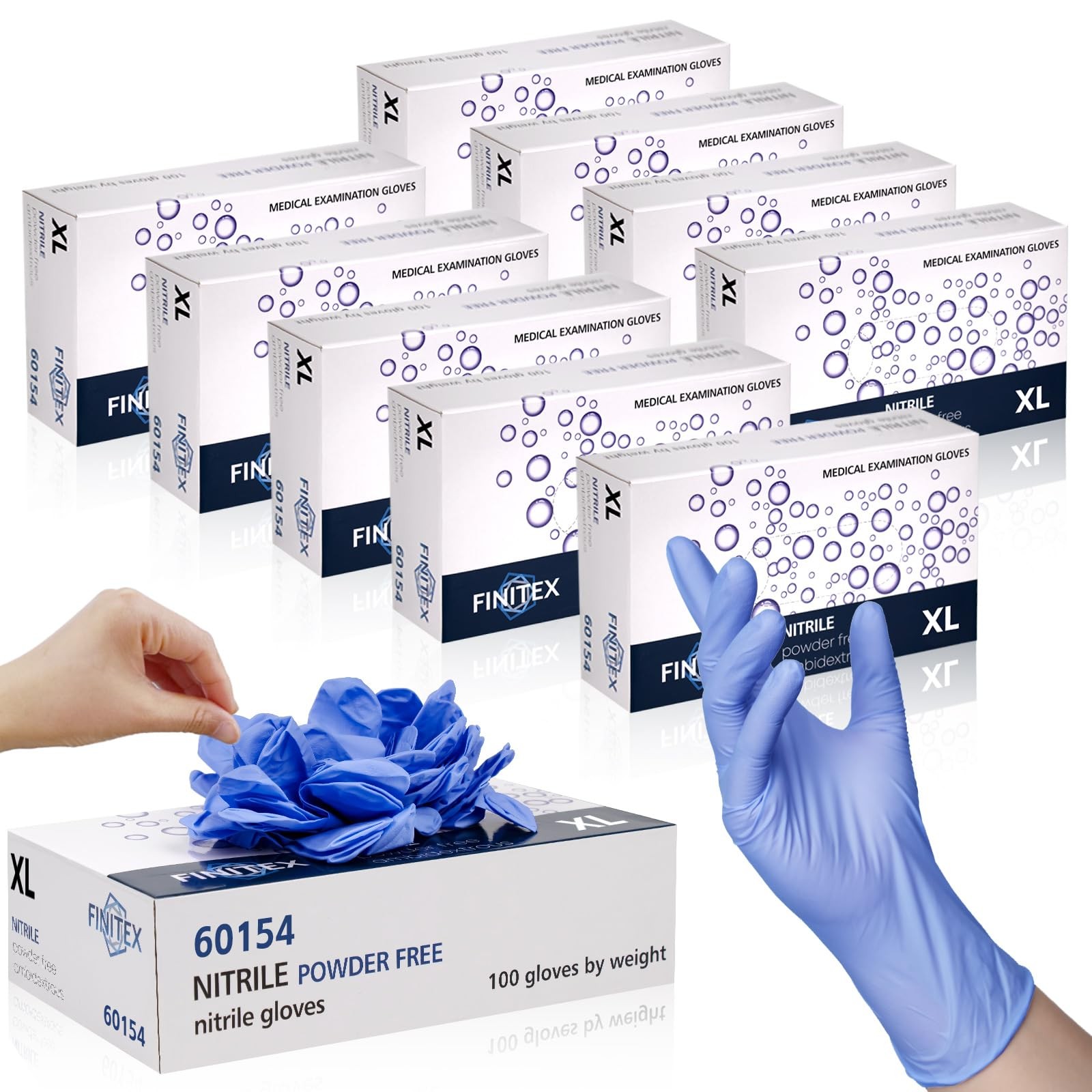 FINITEX Disposable Nitrile Exam Gloves 1000 Large (Pack of 1000), Blue，purple