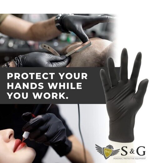S&G Black Nitrile Gloves Latex Powder Free 5 Mil 1000pcs M/L/XL