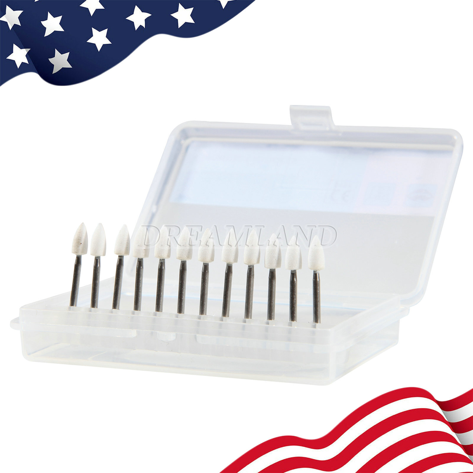 Dental White Polishing Stone FG Burs Flame Cone Shape Burs Drills Arkansas Stone