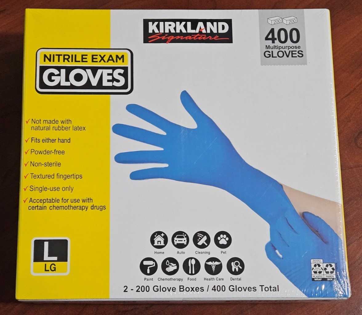 Kirkland Signature Nitrile Exam Multipurpose Gloves Large LG L 400 ct Exp 1/2030