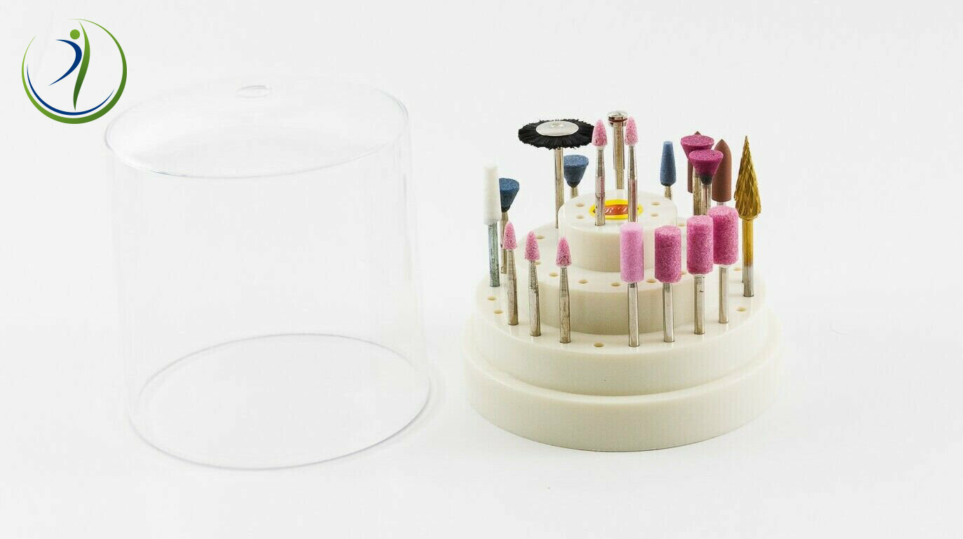 Dental Lab Jewelry Bur Bit Block Station Holder Plastic Lid Holds 48 HP 3/32″
