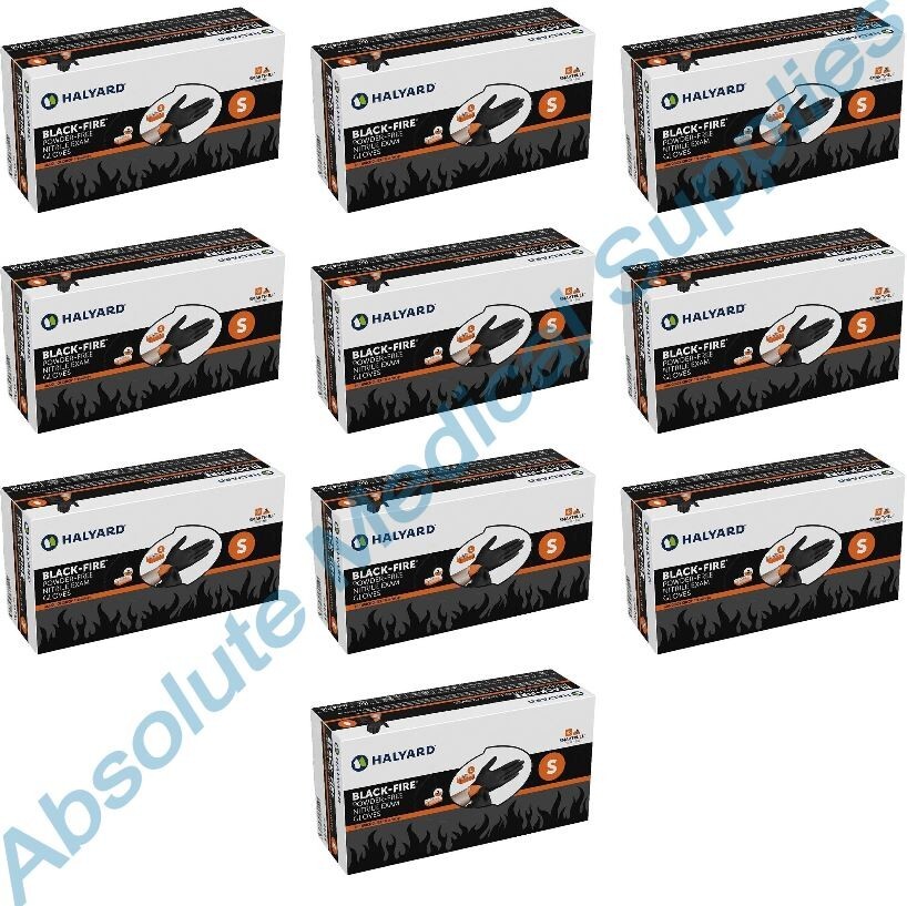 *1,500-Pieces* Halyard Black-Fire PF Nitrile Medical Exam Gloves Small 44756
