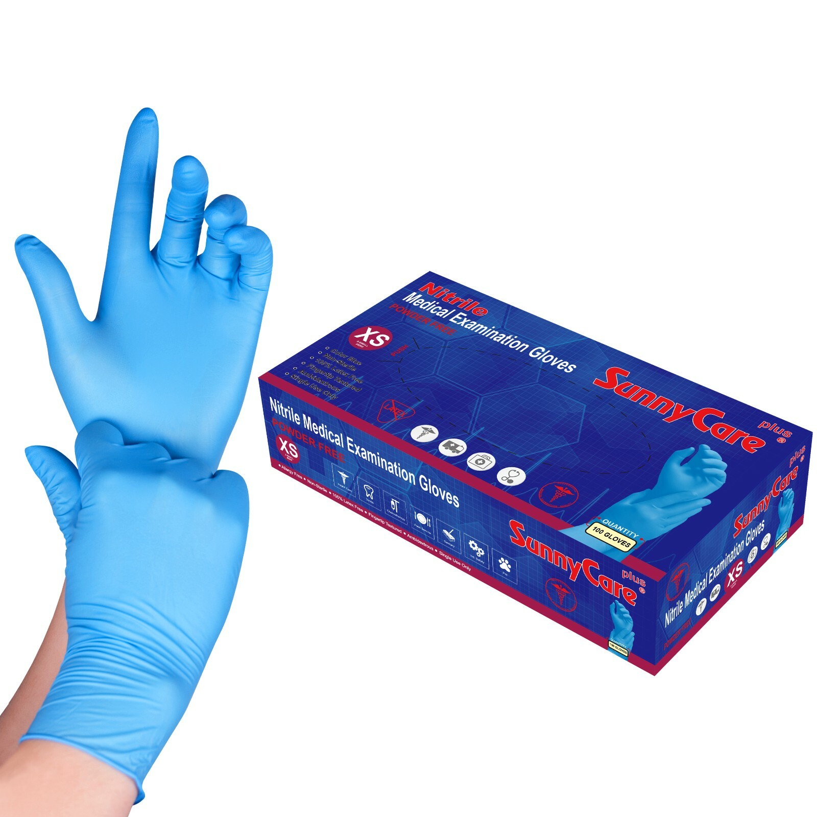 1000 SunnyCare Nitrile Exam Gloves Powder Free Chemo-Rated (Non Vinyl Latex) XS