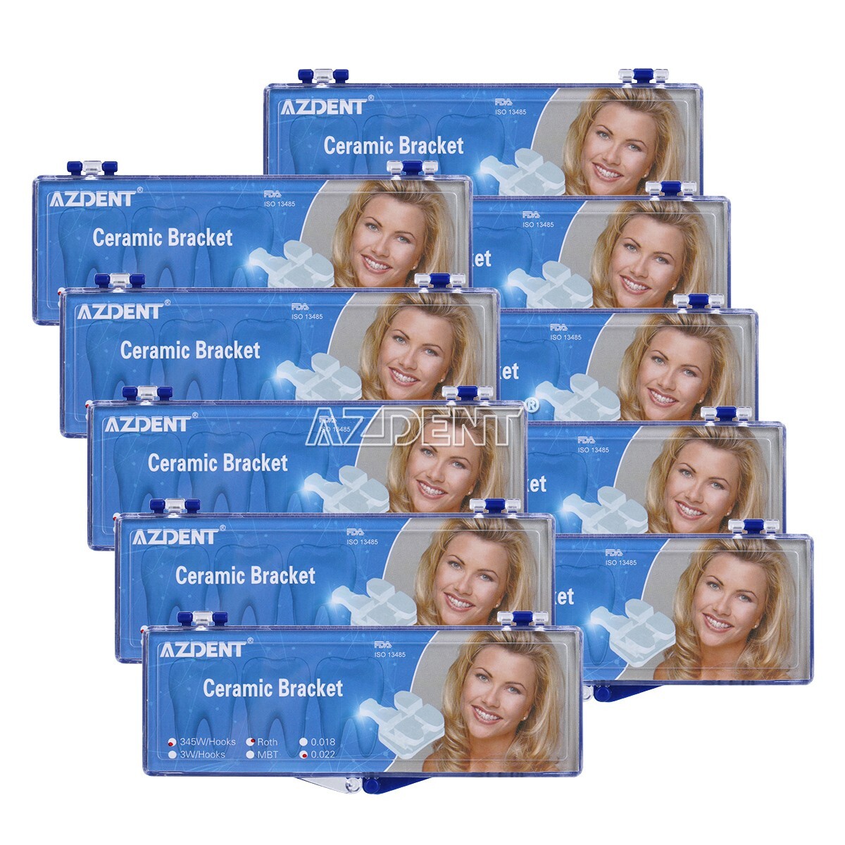 10X AZDENT Dental Orthodontic Ceramic Brackets Braces Roth Slot.022 Hooks 3-4-5