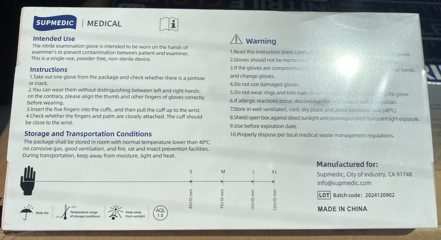 Set of 8 SupMedic Powder Free Nitrile Examination Gloves ASTM D6319-19 800 Total
