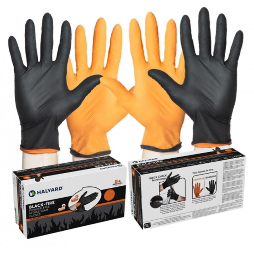 *280-Pieces* Halyard Black-Fire PF Nitrile Medical Exam Gloves X-Large 44759