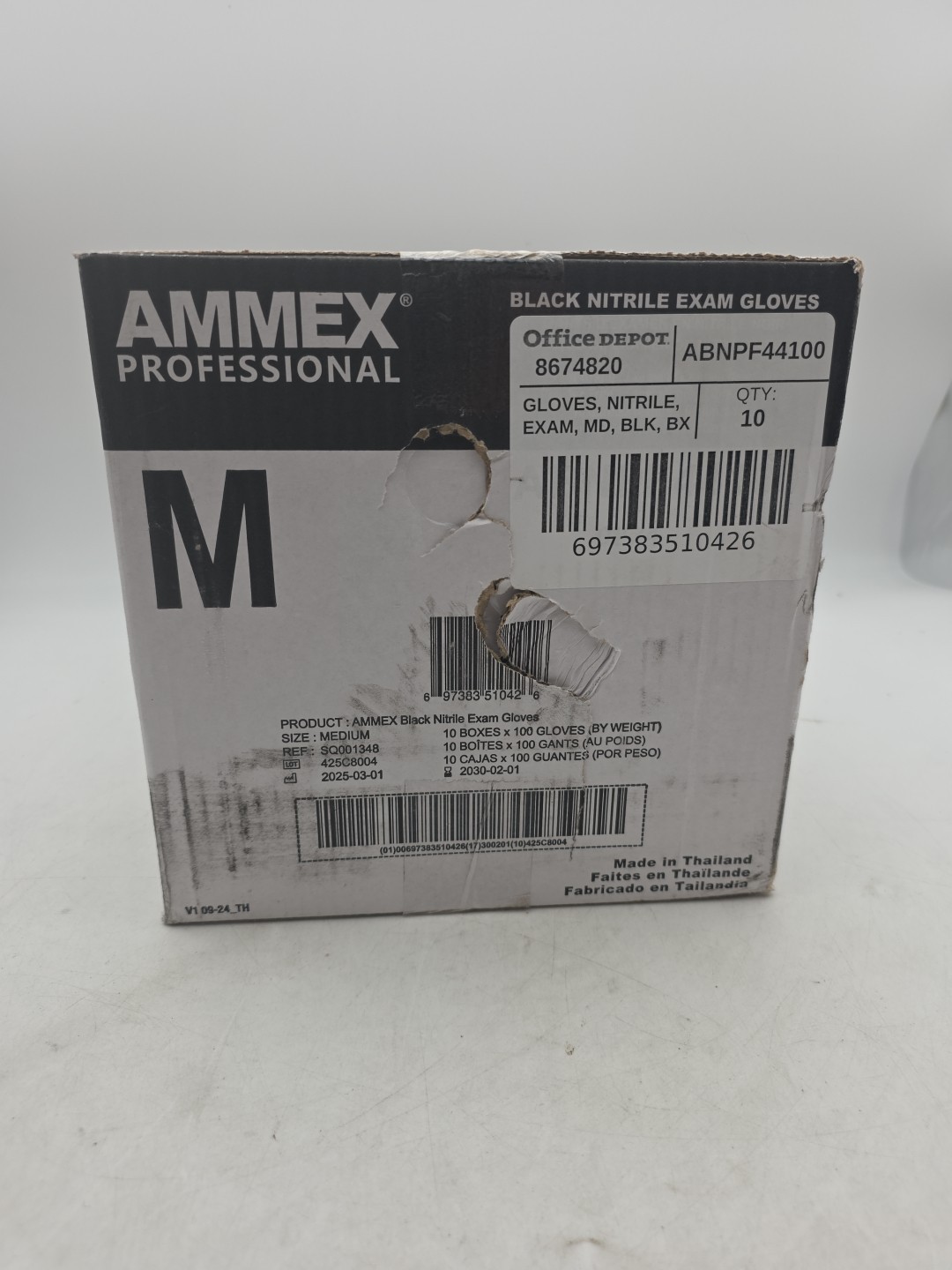 AMMEX Black Nitrile Disposable Exam/Medical Gloves 3 Mil Latex-Free Case of 1000