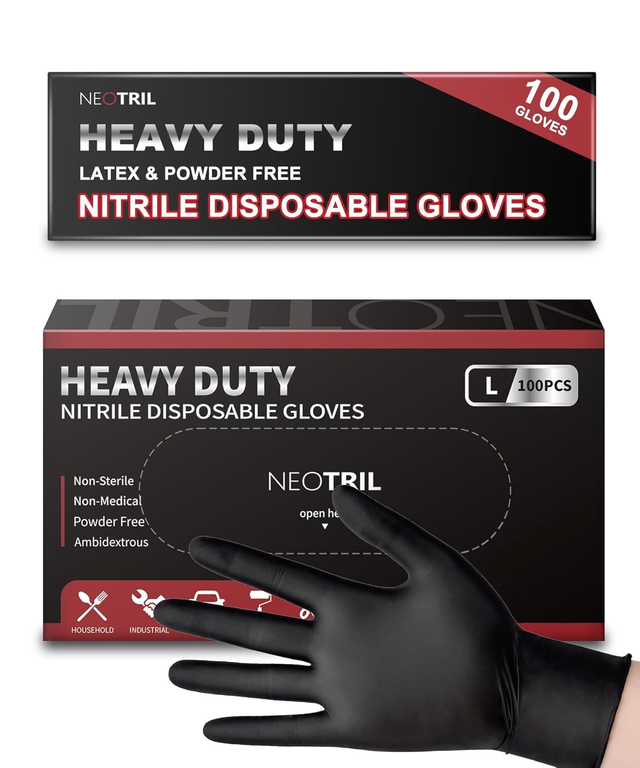 6 Mil Black Nitrile Disposable Gloves Heavy Duty Powder Free Latex Free Large