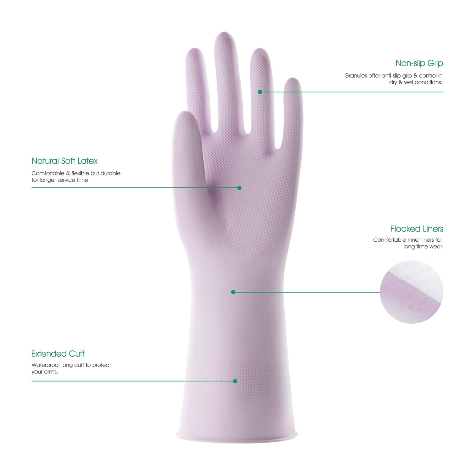 3 Pairs Reusable Rubber Cleaning Gloves with Cotton Liner, Small