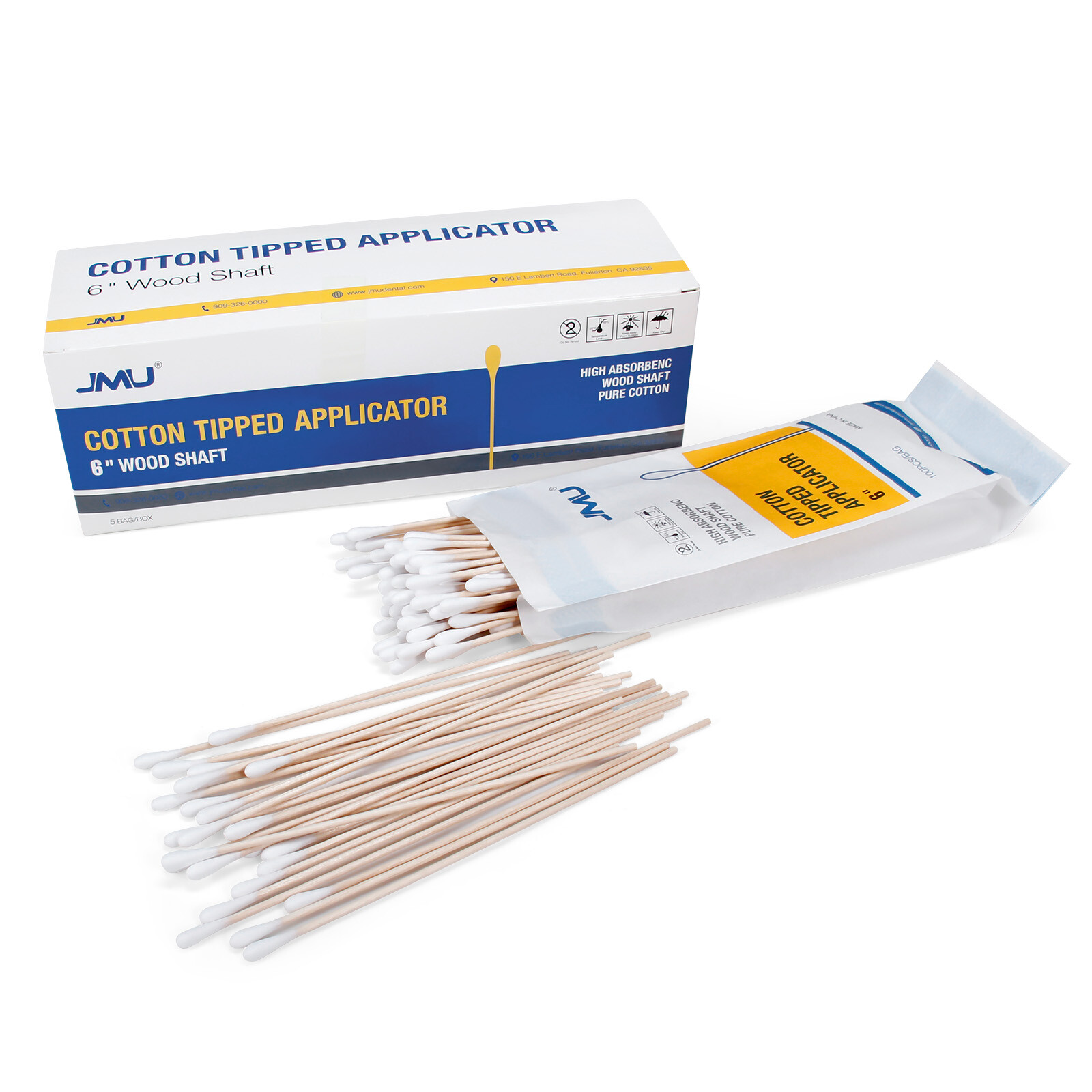 JMU Cotton Swabs 3″Cotton Tipped Q Tip Applicators Wooden Handle Medical