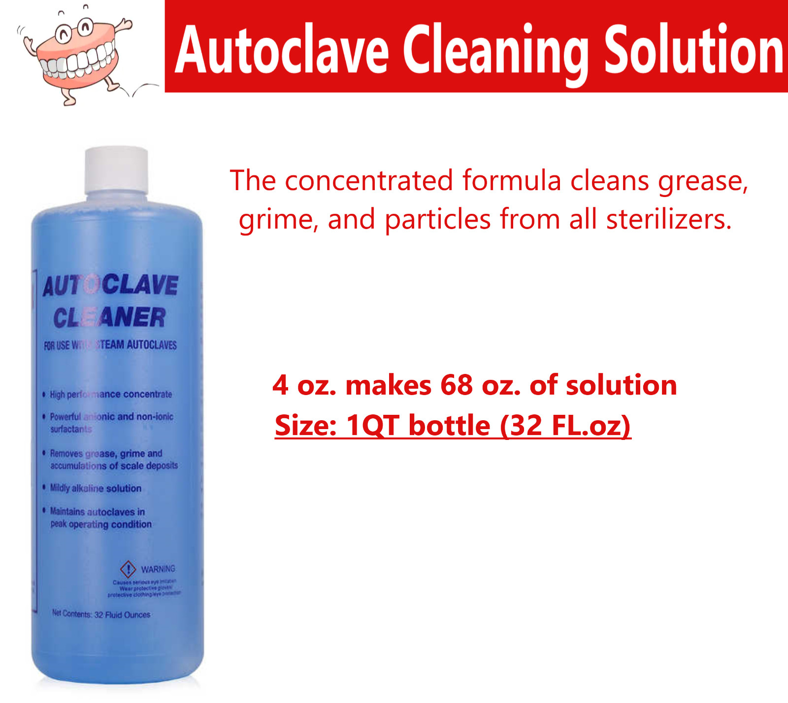 Dental EPR AUTOCLAVE STERILIZER CLEANER – 32 OZ LIQUID (DOUBLE SIZED) Exp 06/26