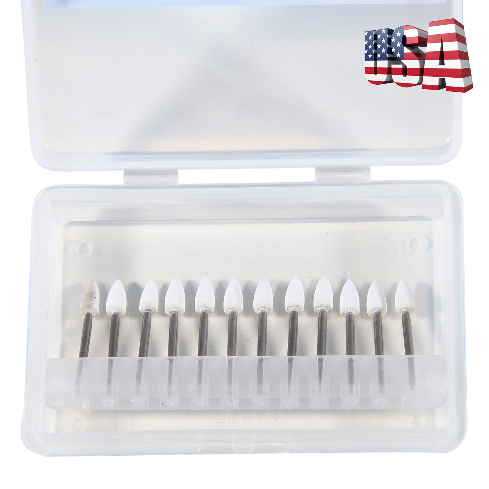Dental High Speed FG Polishing Bur Kit Resin White Stone Flame Shape 12 Pcs/Set