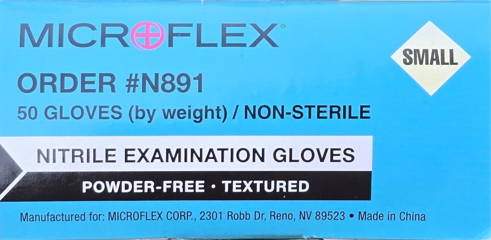 Box of 50 N891 Ansell Microflex powder-free Nitrile Exam gloves SMALL Long Cuff