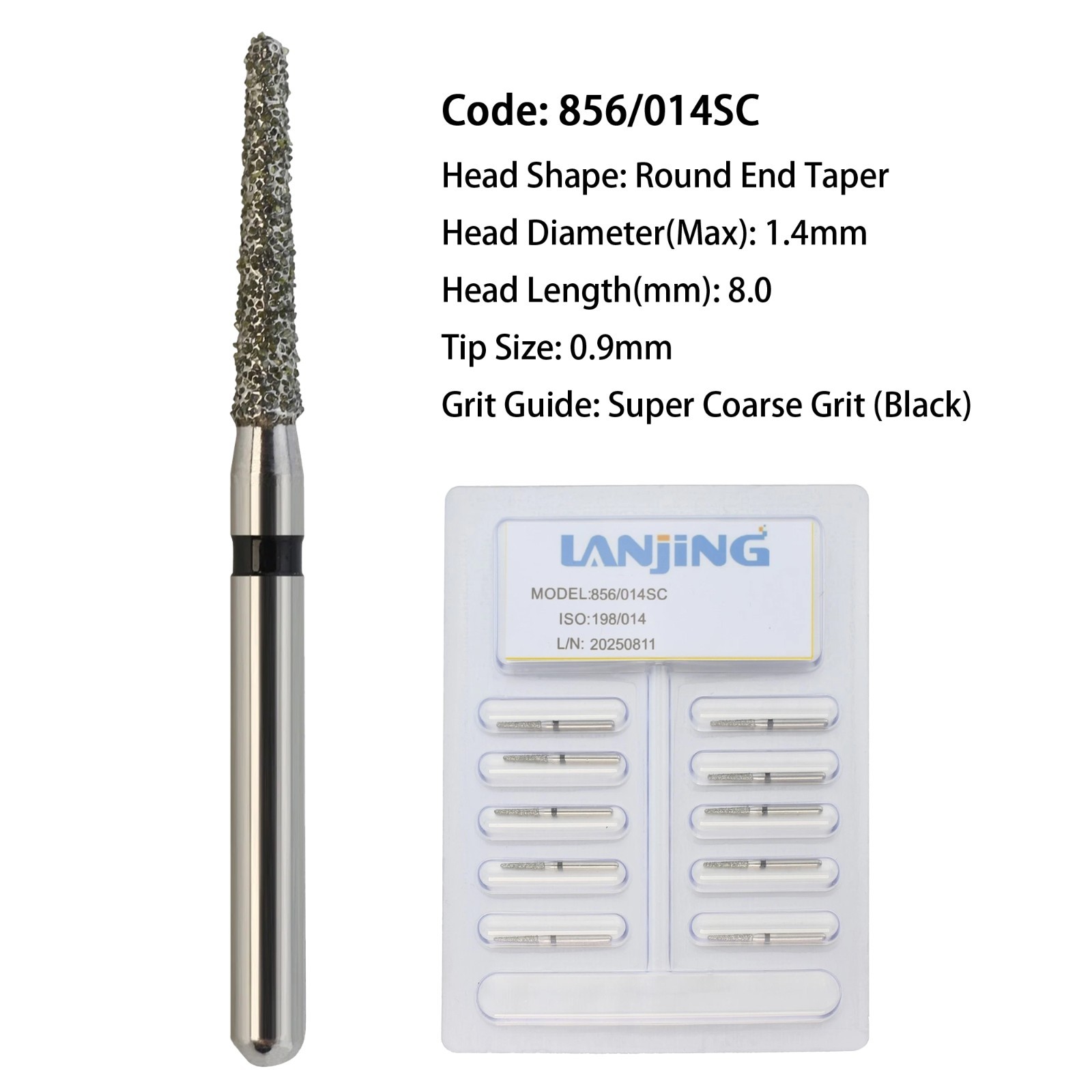 Dental Diamond Burs FG Round End Taper High Speed Super Coarse Fine Grit 856