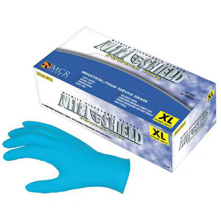 Mcr Safety 6015Xxl Disposable Nitrile Gloves, Food Grade, Palm Thickness 4 Mil,