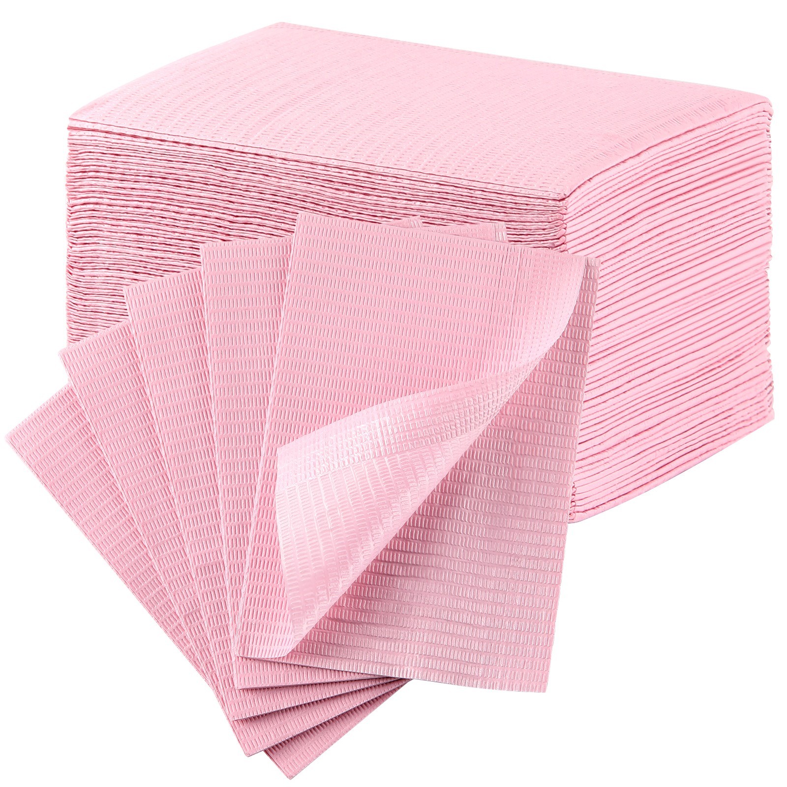 200Pcs Dental Patient Bibs 3-Ply Disposable Waterproof Tattoo Bibs 13″x18″ Pink
