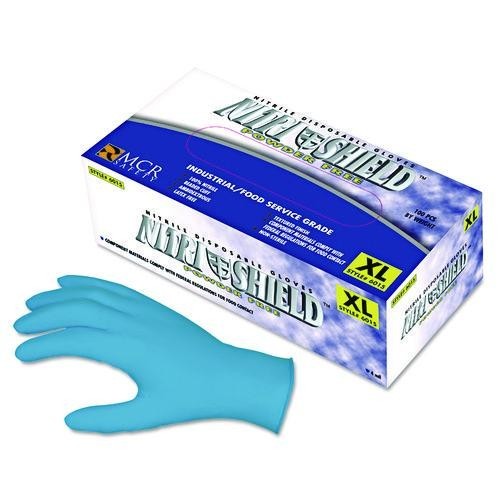 MCR Safety Disposable Nitrile Gloves, Powder-Free, Large, 4 mil Thick, 100/Box