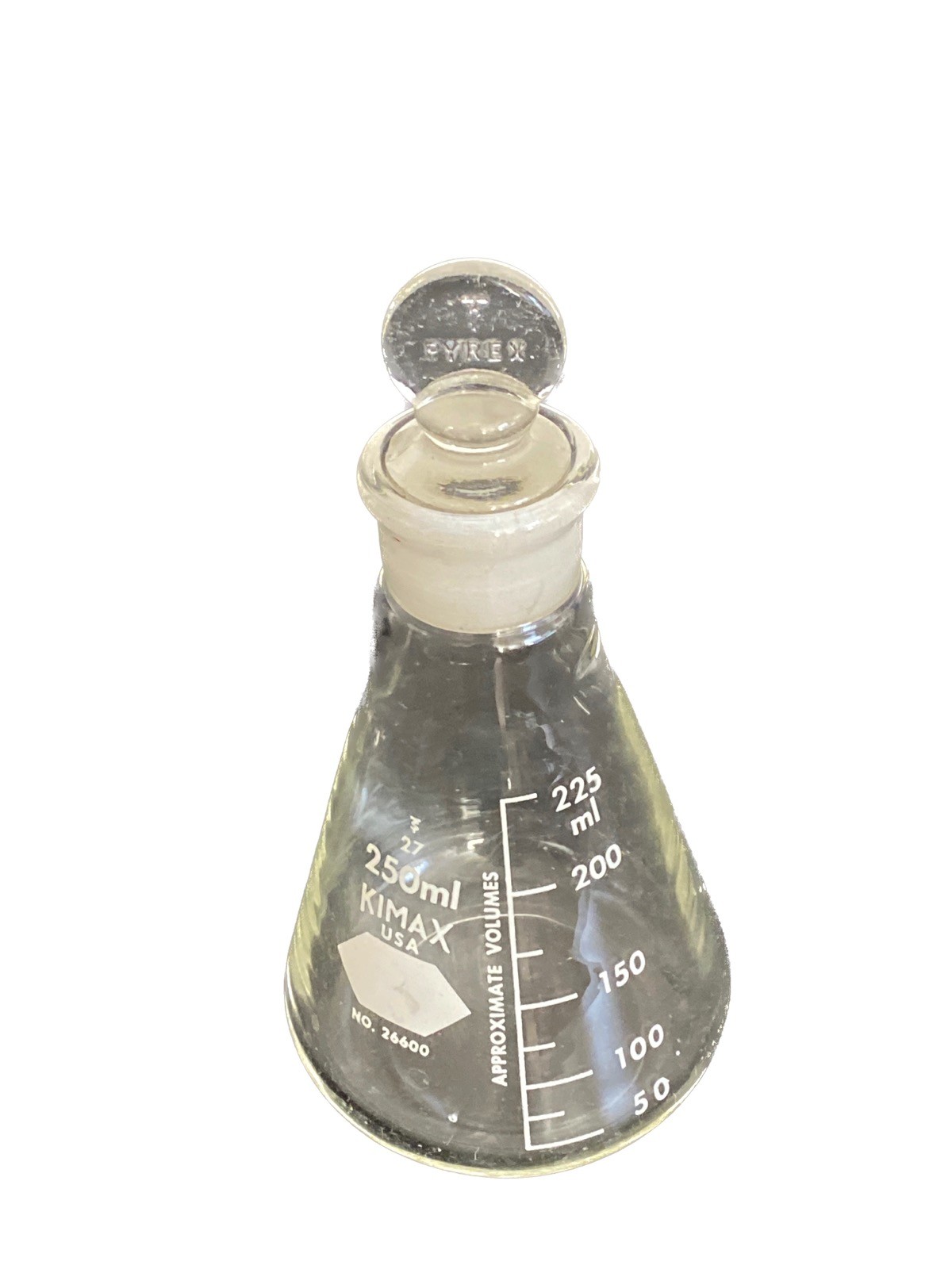 KIMAX Glass 250mL Graduated Erlenmeyer Flask w/ #27 Stopper 26600-250 B