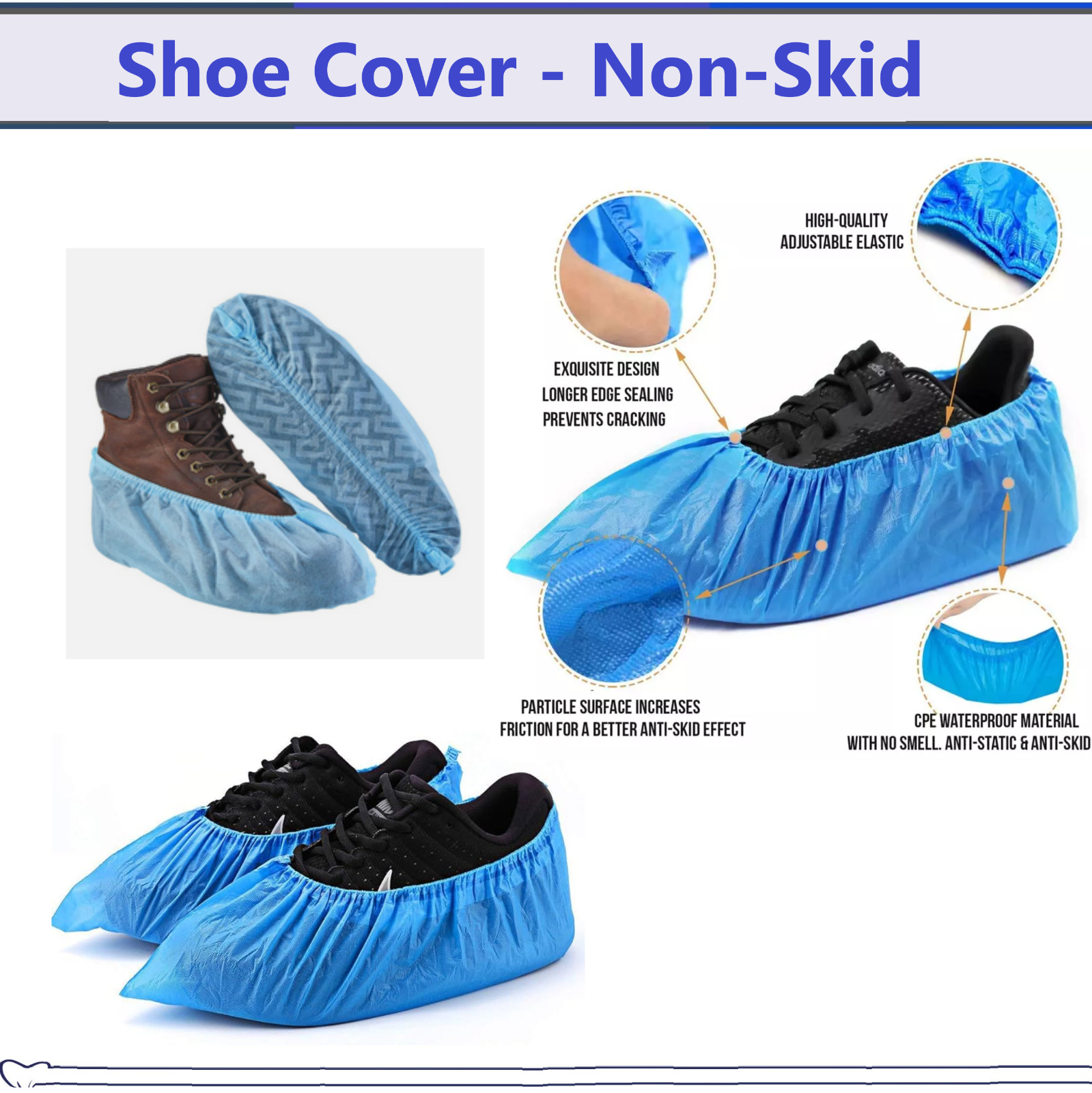 Disposable Shoe Covers Non Skid, Waterproof, Dust proof, Blue, XL & Large Unisex