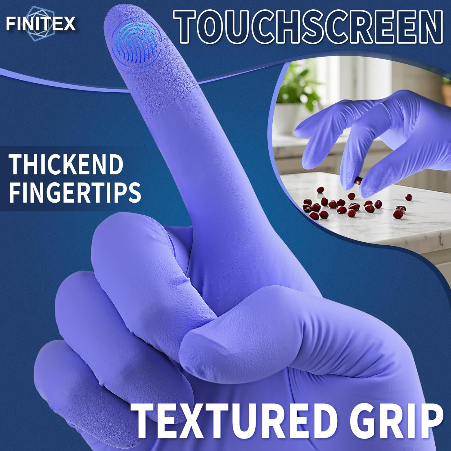 FINITEX Ice Blue Nitrile Exam Gloves – Powder-Free, 1000 PCS Medical & Home Clea