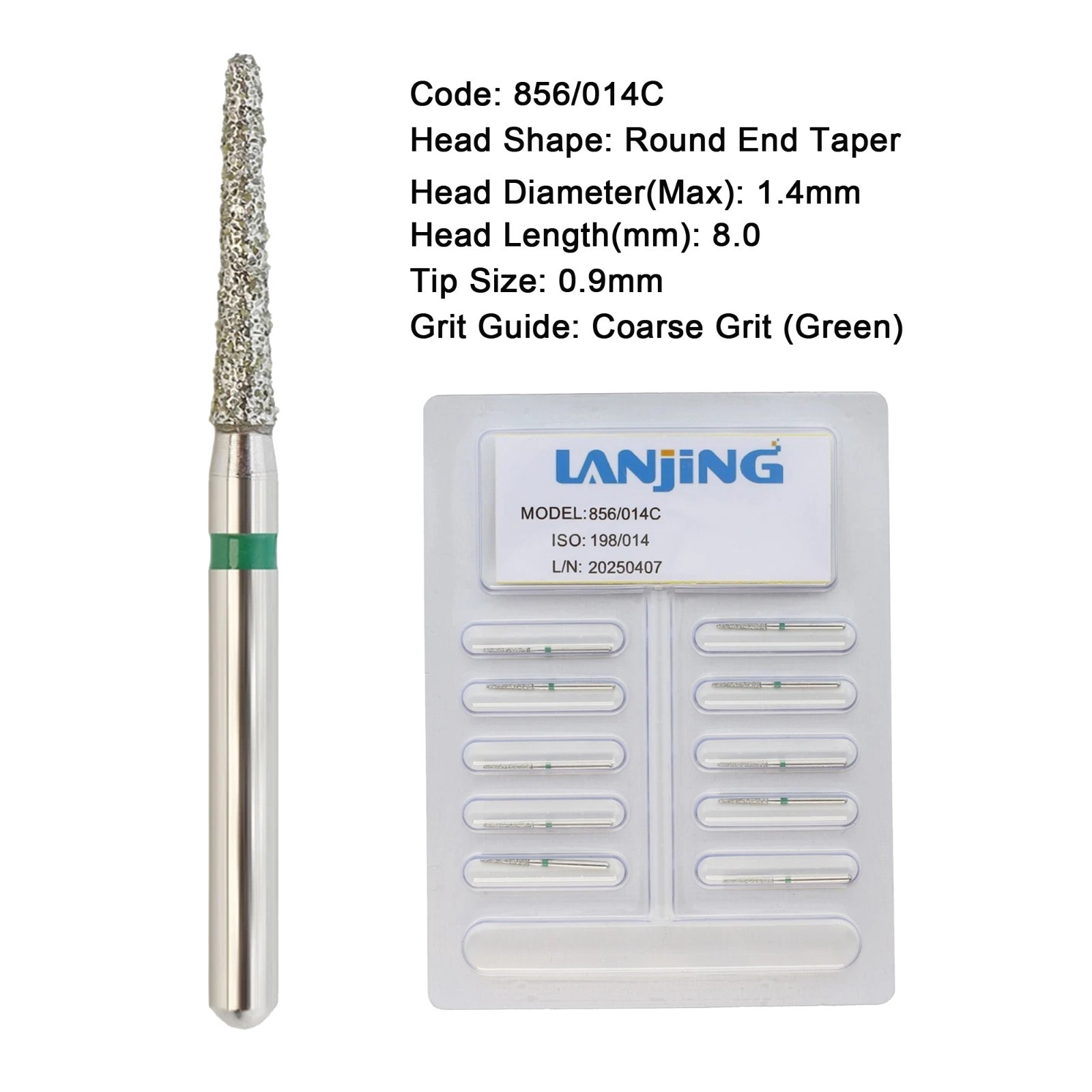 Dental Diamond Round End Taper Burs High Speed FG Bur Super Coarse Fine Grit 856