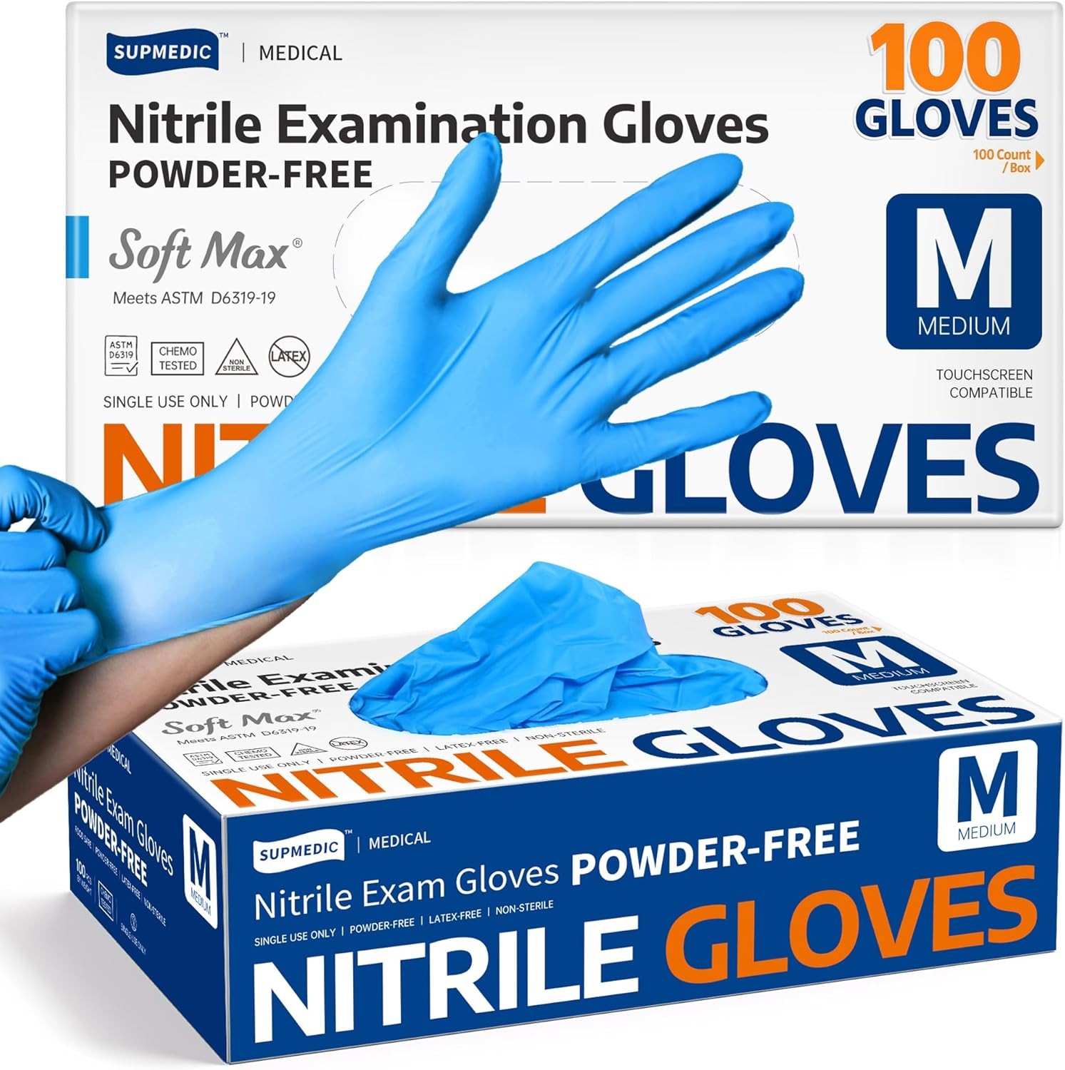 Supmedic Medical Soft Max Nitrile Exam Gloves 100 Count Latex-Free