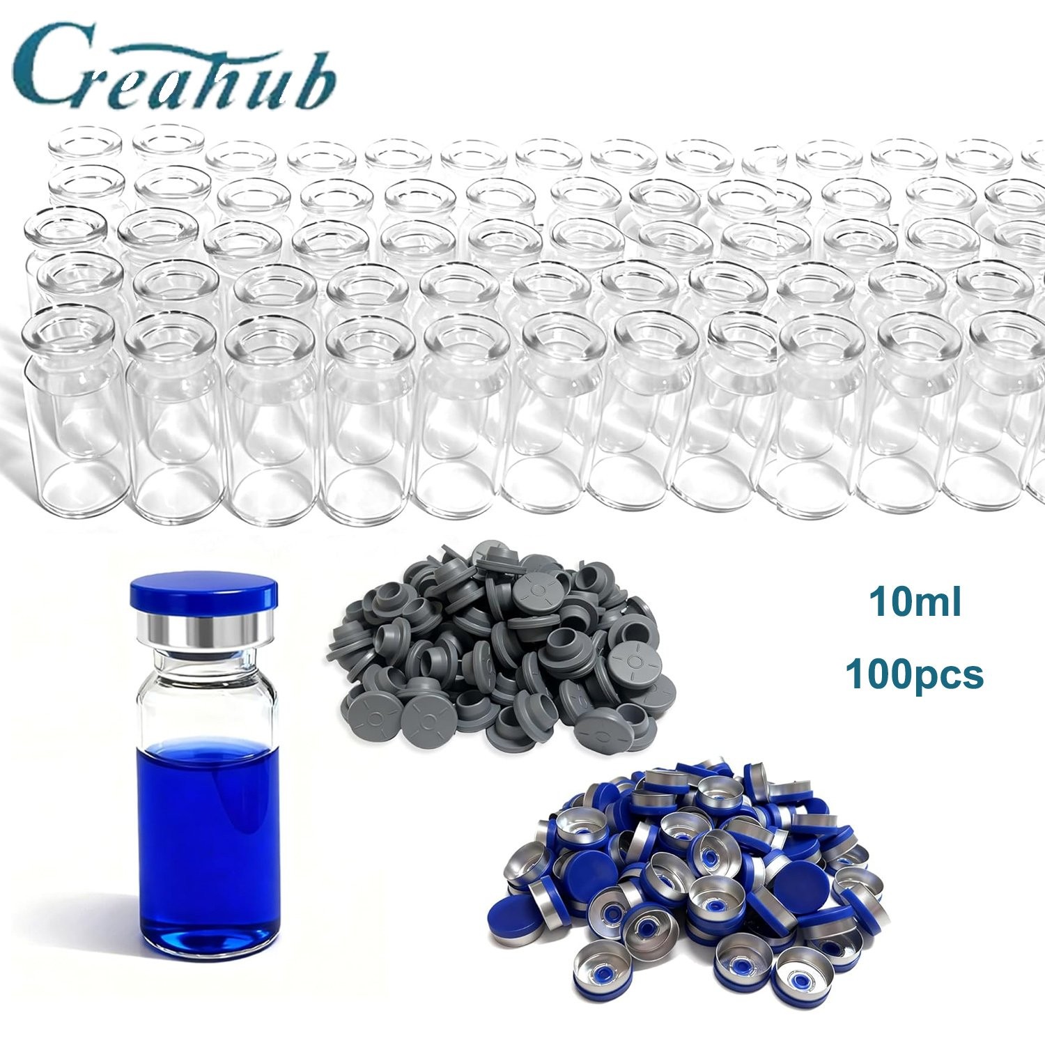 100Pcs 10ml Clear Glass Vials Headspace Vials w/ Flip Caps Sample Vials
