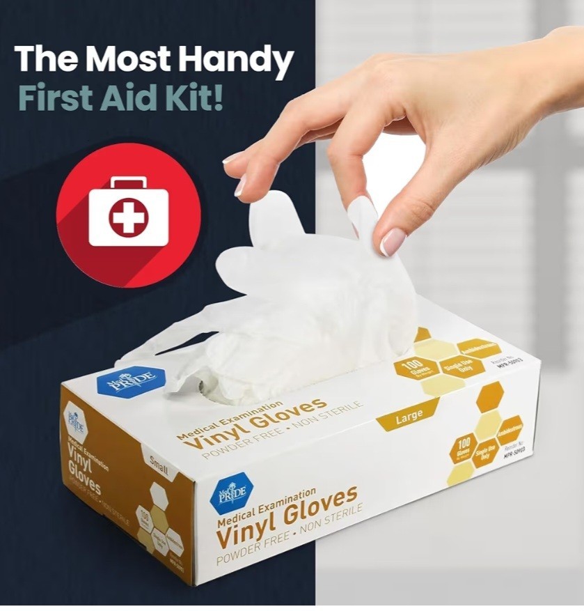 Medpride Medical Vinyl Examination Gloves Latex Free Pack of 100 LARGE