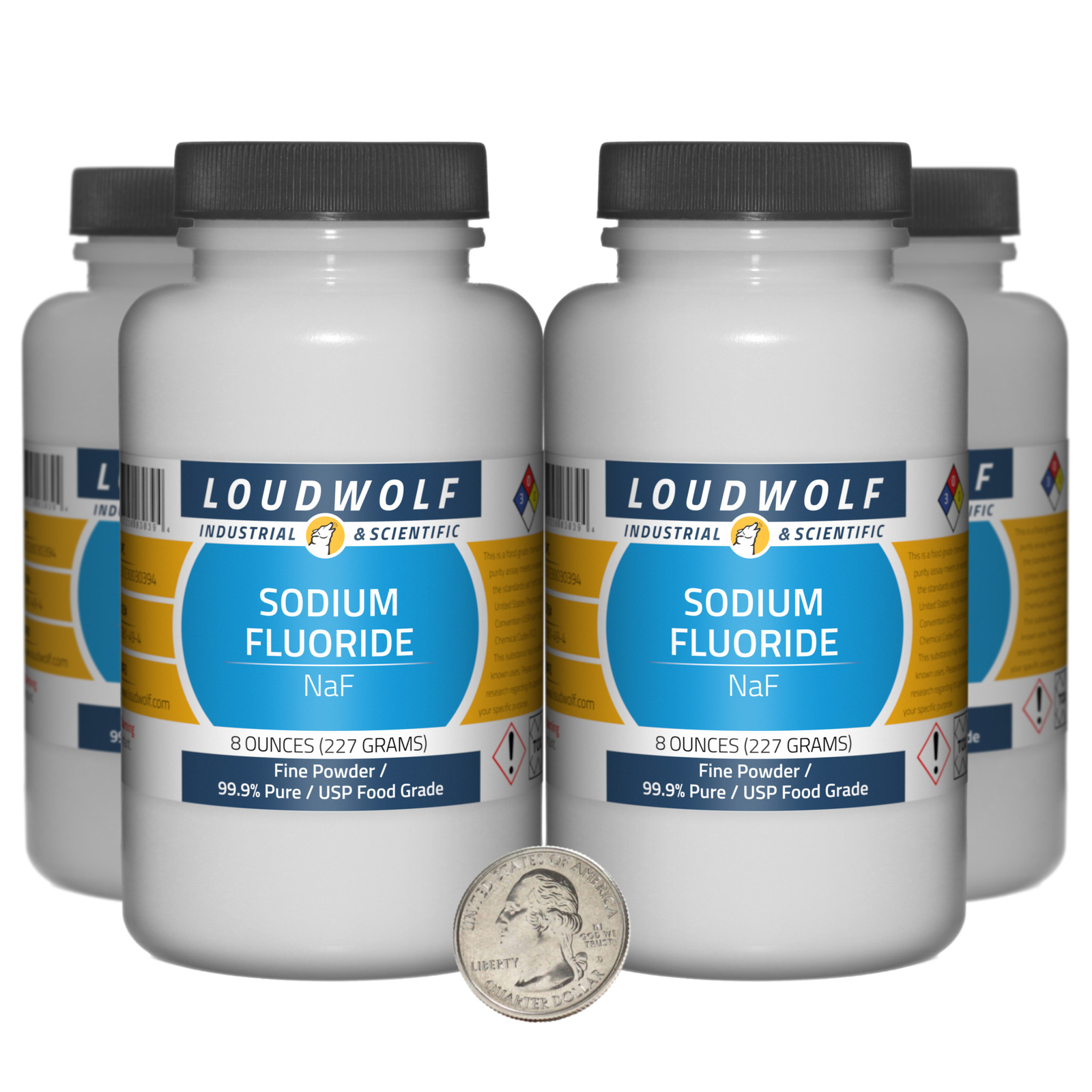 Sodium Fluoride / 2 Pounds / 4 Bottles / 99.9% Pure USP Food Grade / Fine Powder