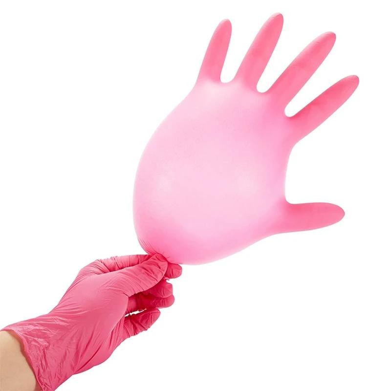 Pink Nitrile Disposable Gloves 20/50pcs Powder & Latex Free Gloves for Kitchen C