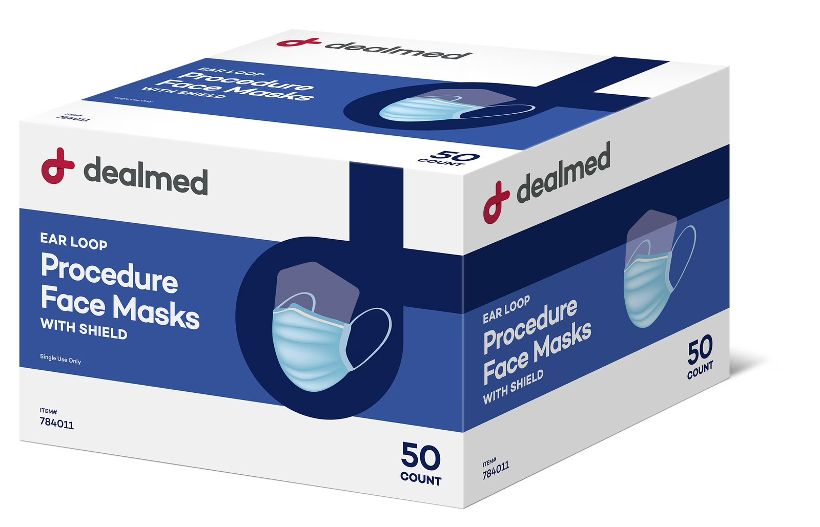 Dealmed Procedure Face Mask with Ear Loop and Shield | Blue | Box of 50
