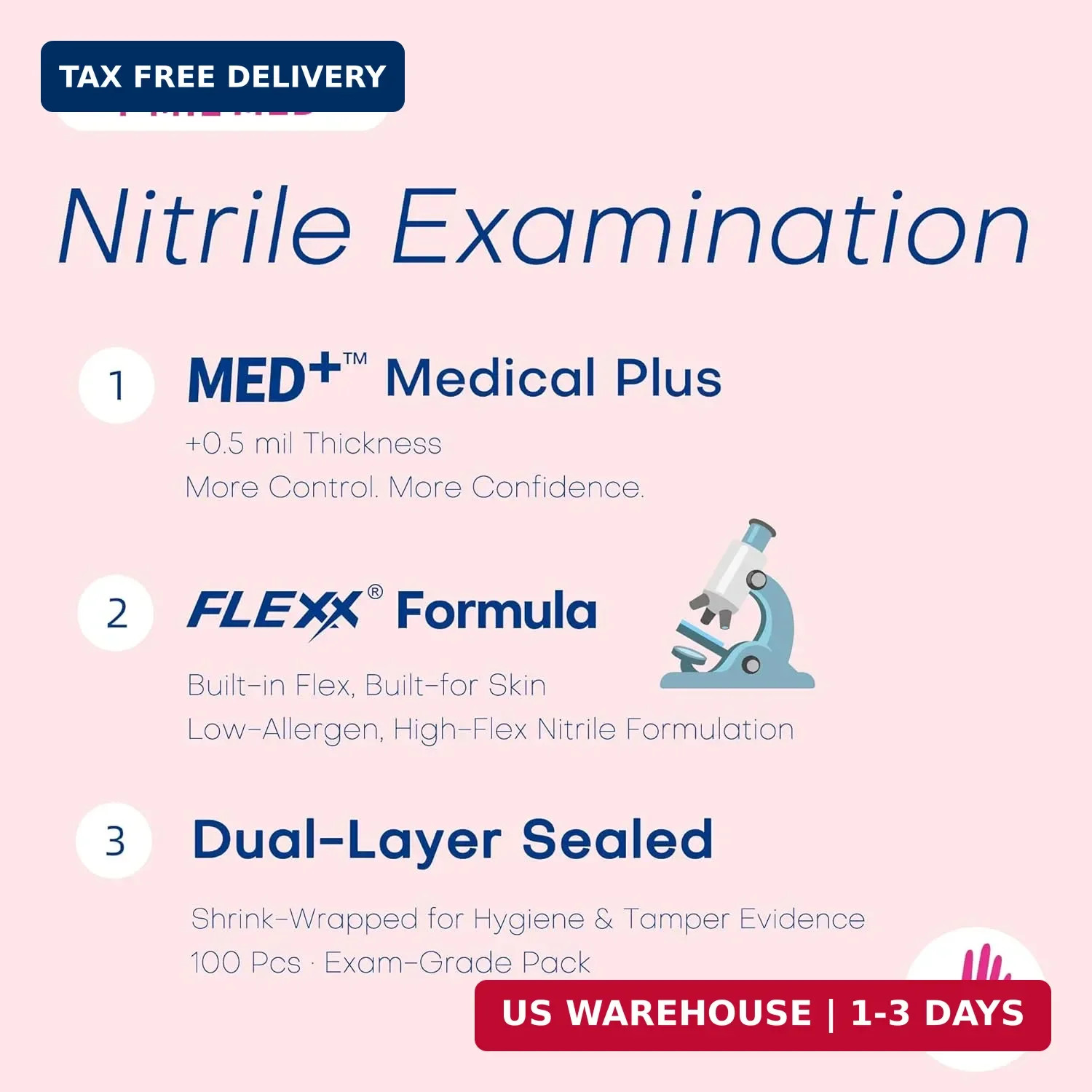 Supmedic Nitrile Exam Gloves, 4 Mil 100 Pcs Powder-Free Latex-Free Cooking Food-