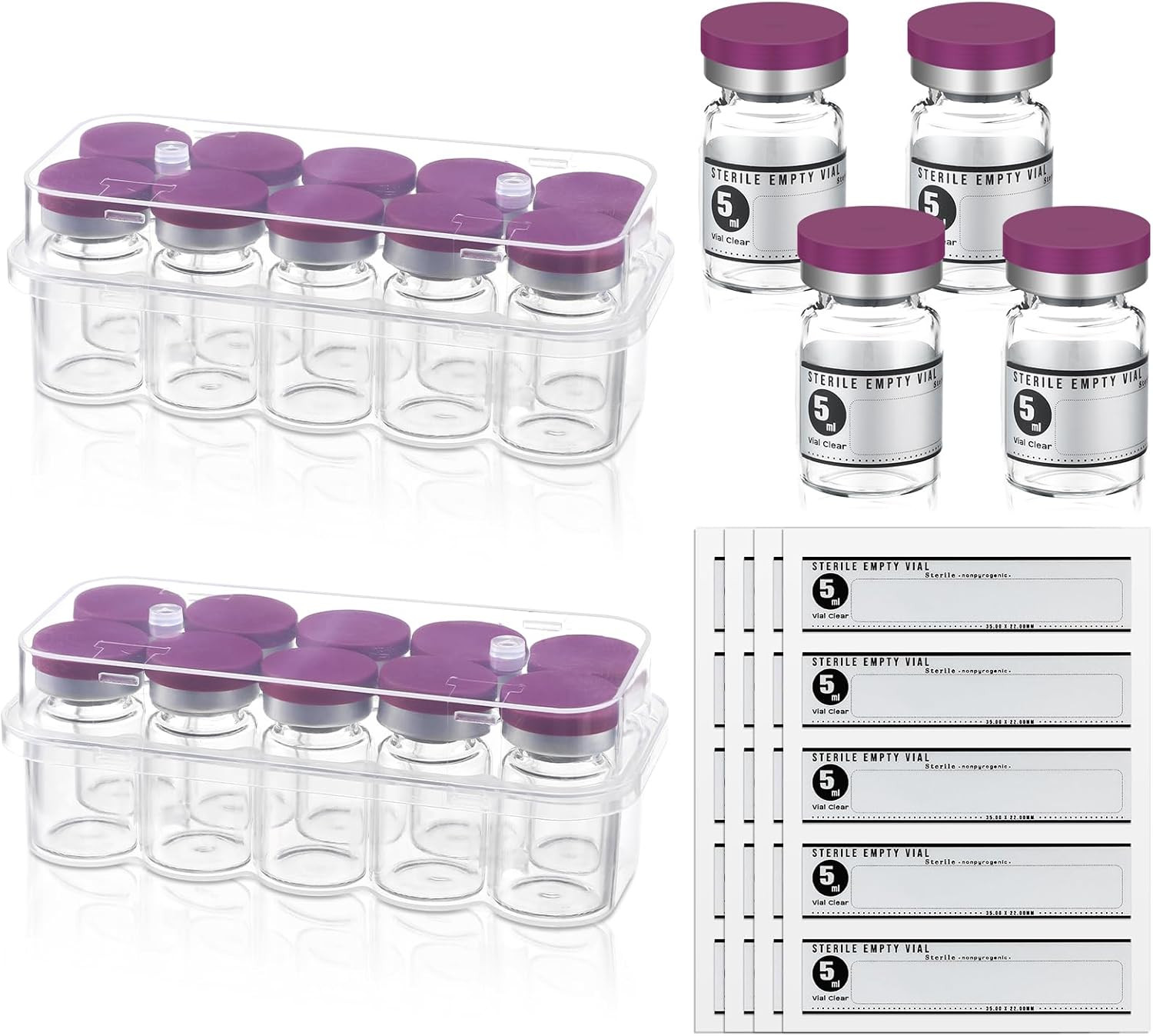 20 Pcs 5Ml Sealed Sterile Empty Vials with Self Healing Injection Port Glass Pen