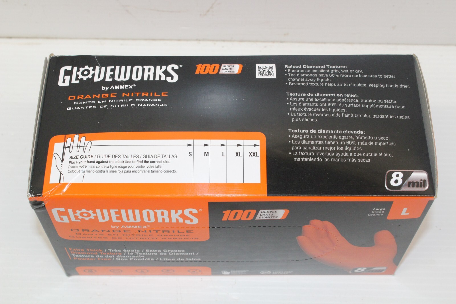 GLOVEWORKS HD Orange Nitrile Disposable Gloves 8 Mil Raised Diamond Texture, 100