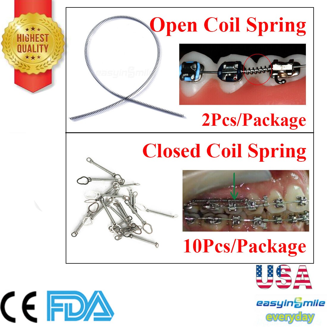 2Pcs /10Pcs Orthodontic Dental Niti Open/Closed Coil Spring 0.010/0.012*180mm US