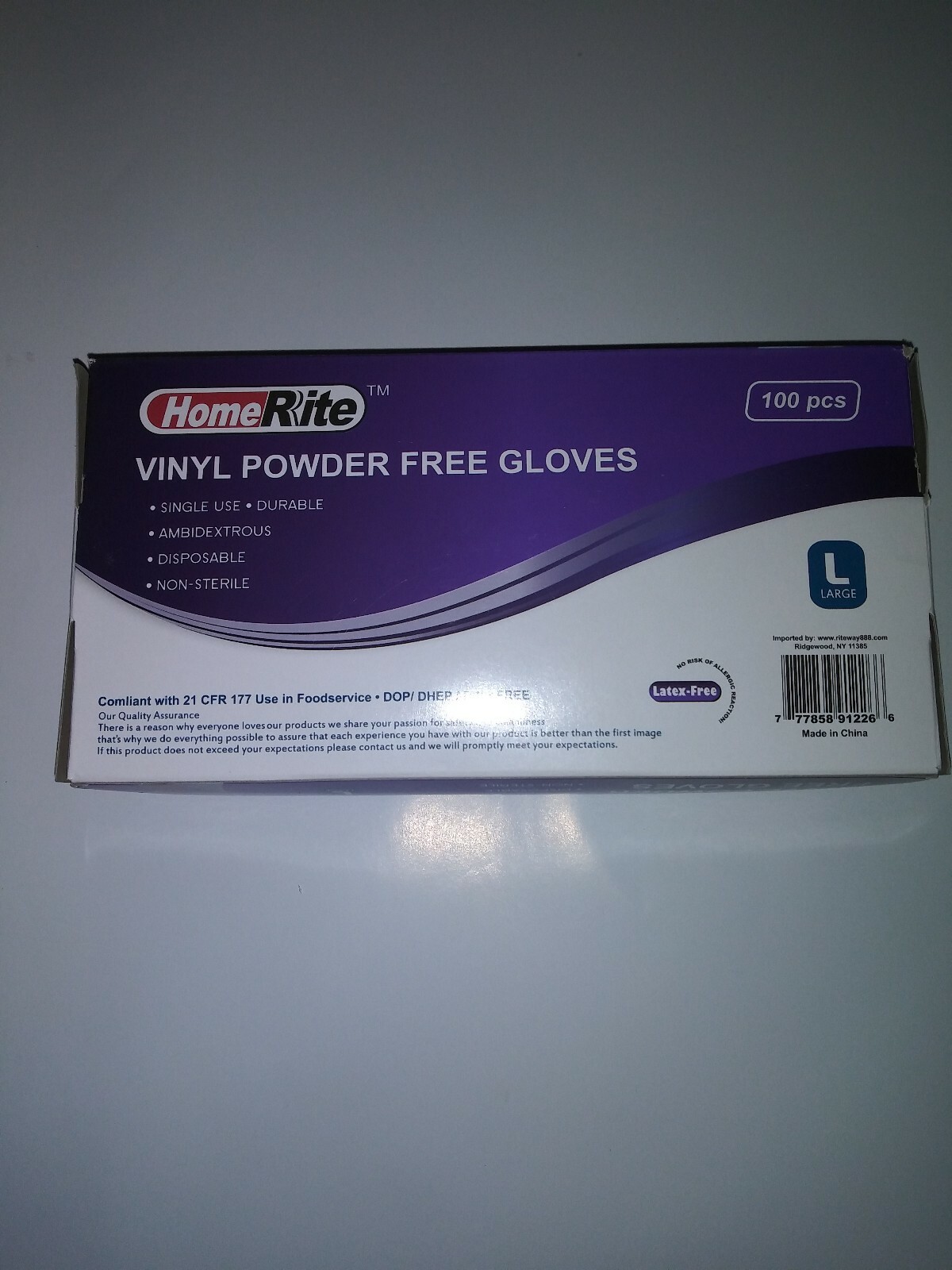 Vinyl Disposable Powder Free Gloves 100 Pcs(No Box) Assorted Color per each 100
