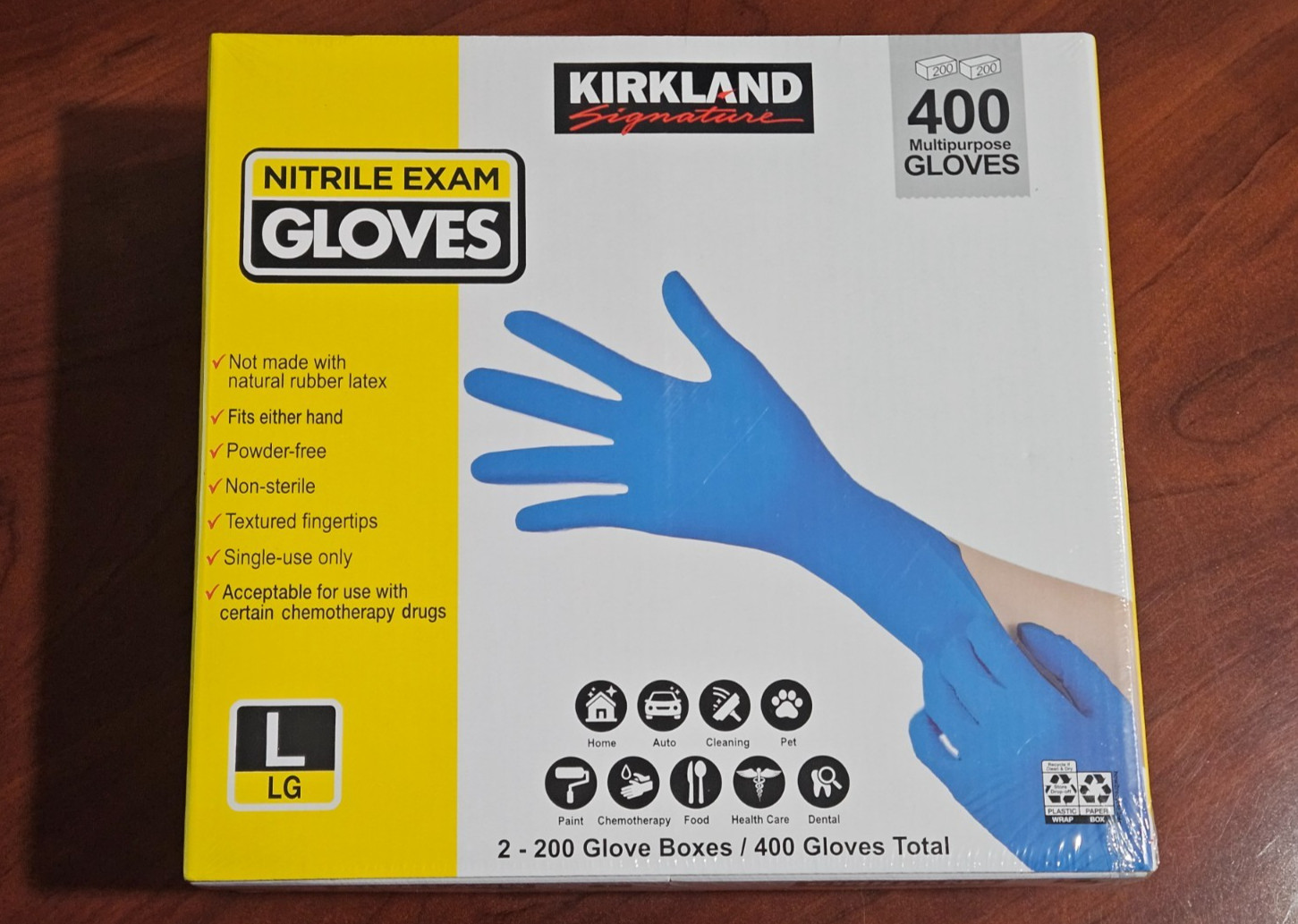 Kirkland Signature Nitrile Exam Multipurpose Gloves Large LG L 400 ct Exp 1/2030