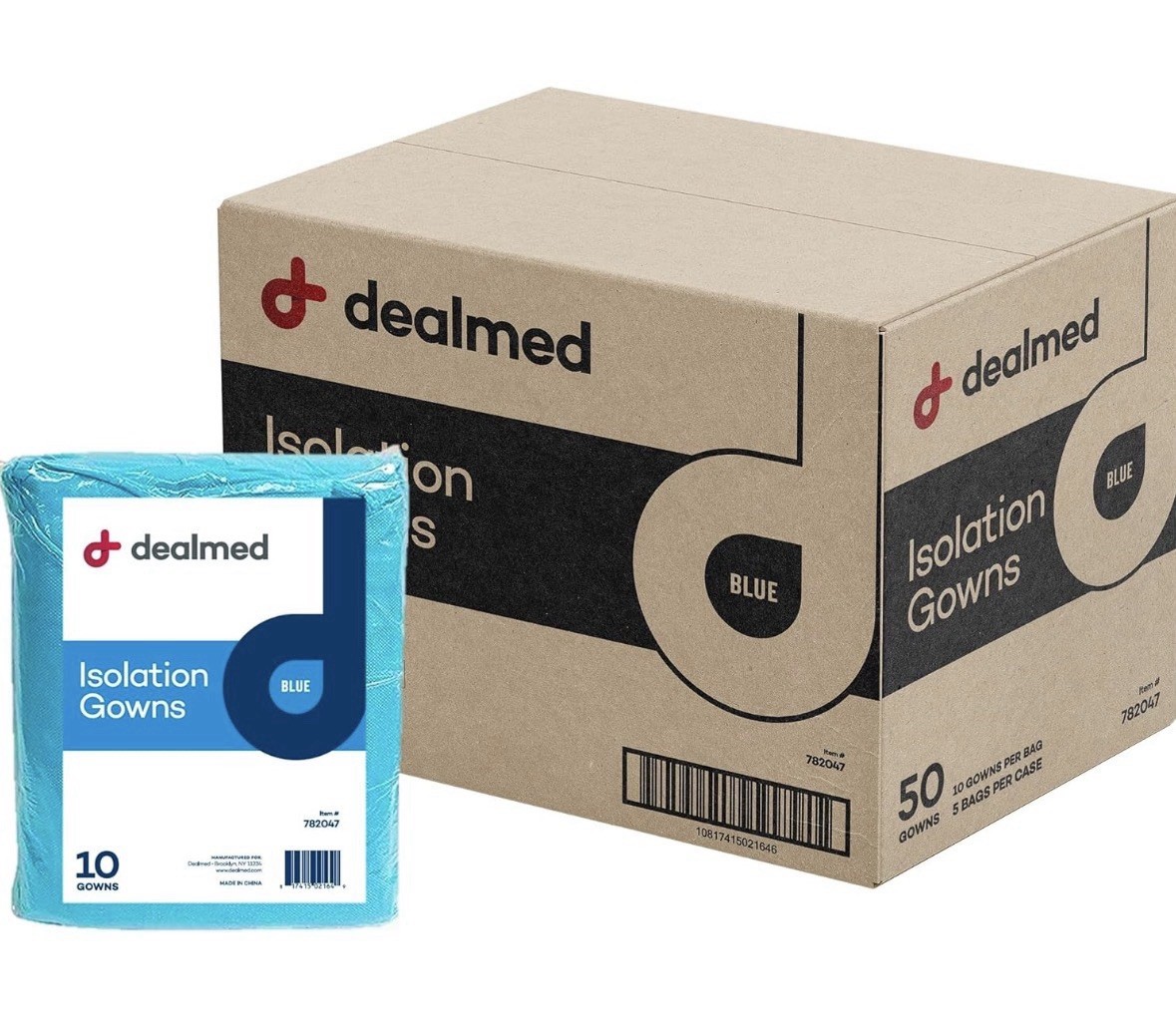 Dealmed Blue Isolation Gown, Latex-Free (Pack of 50)