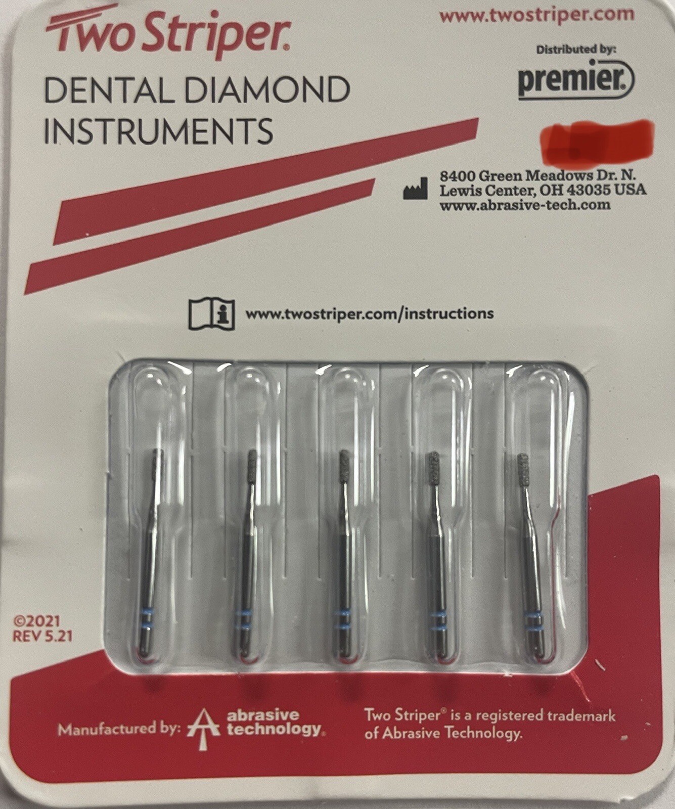 Premier Dental 2013251 Two Striper FG #245 Medium Operative Diamond Burs 5/Pk
