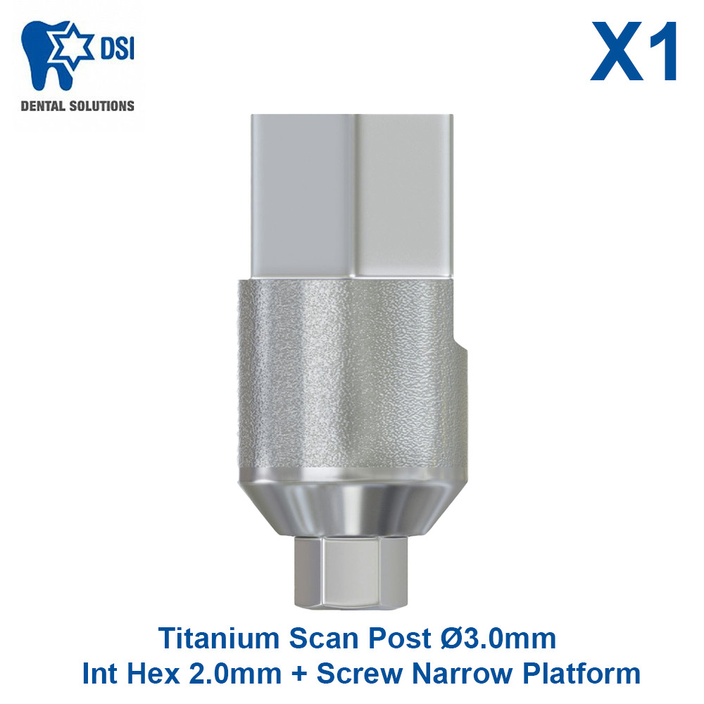 Dental DSI Titanium Scan Post Ø3.0mm Int Hex 2.0 + Screw Narrow Fixture Platform