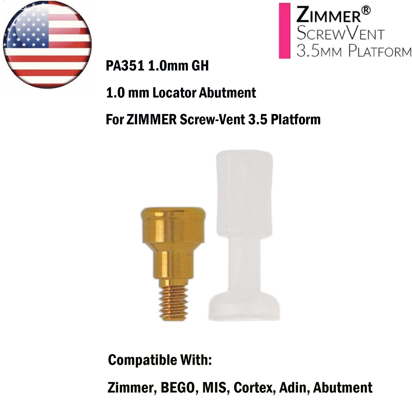US Overdenture Locator Abutments For ZIMMER Screw-Vent 3.5/4.5mm BEGO MIS Adin