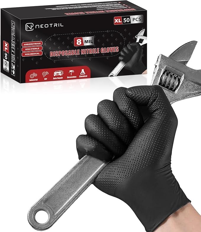 8 Mil Heavy Duty Disposable Nitrile Gloves, Latex & Powder Free, 50 Count