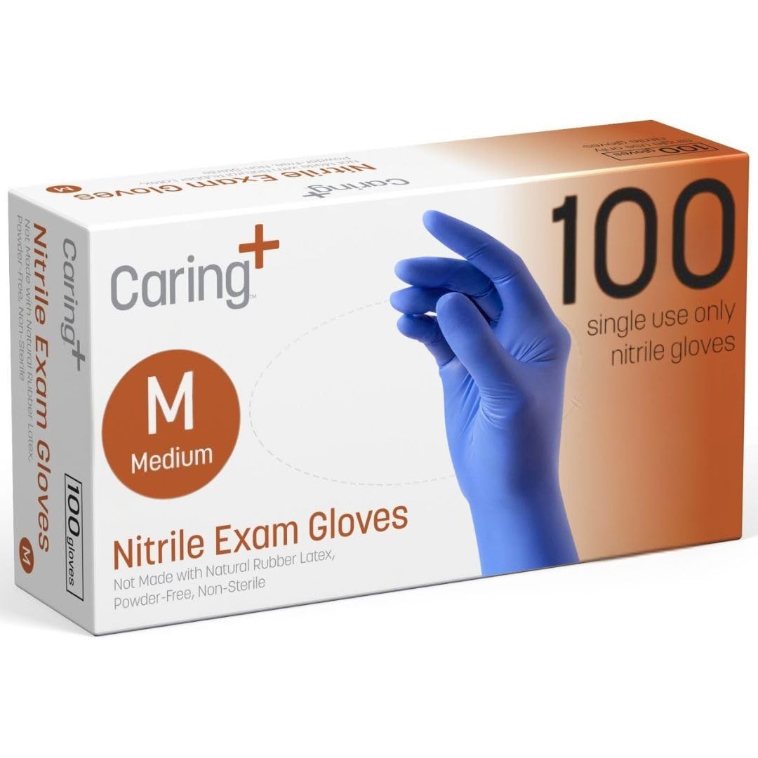 Caring Nitrile Exam Gloves 100ct Powder Free Not Made Natural Rubber Medium