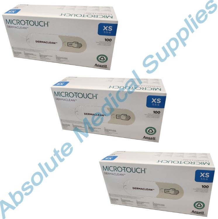 *300-Gloves* Ansell Micro-Touch Dermaclean PF Exam Gloves Latex X-Small 3180-1