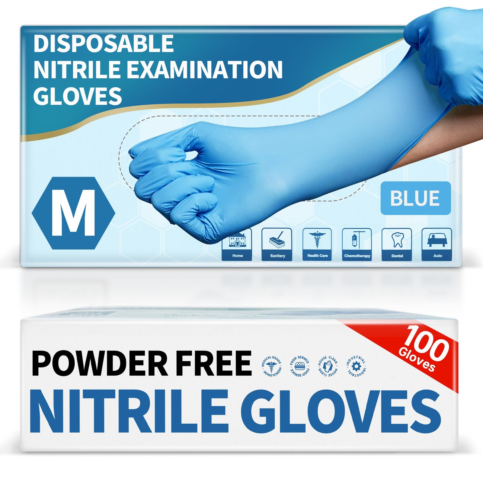 Powder-Free Nitrile Exam Gloves, 4.5 Mil, 100 Pcs Blue Disposable Latex-Free …