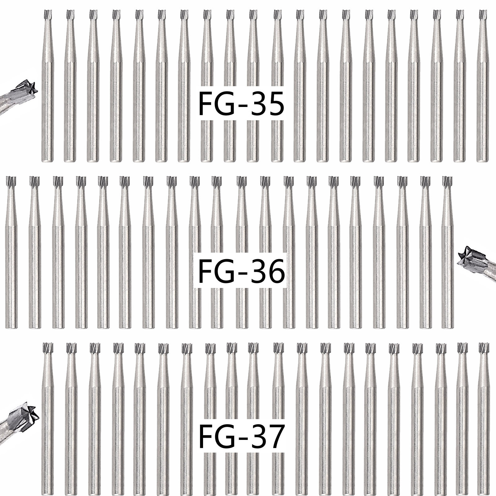 20 Pcs Dental High Speed Handpiece Carbide Burs Inverted Cone FG35/36/37 USA