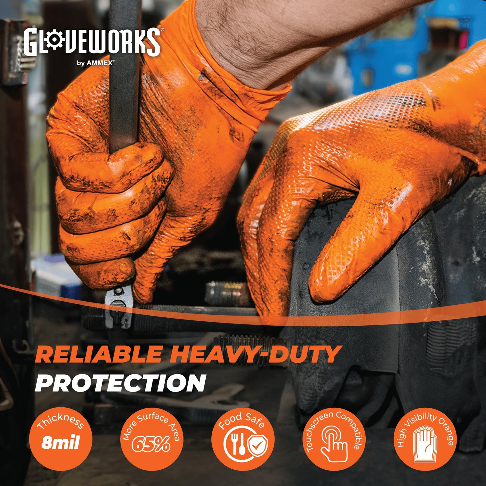 8 Mil Orange Nitrile Disposable Gloves Heavy Duty Mechanic Automotive Industrial